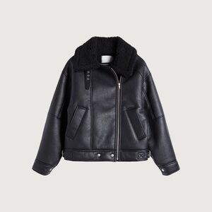 OAK + FORT Oversized Sherpa Aviator Leather Jacket - S